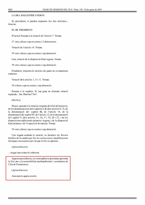 Aprovació de la llei al Diari de Sessions del Ple