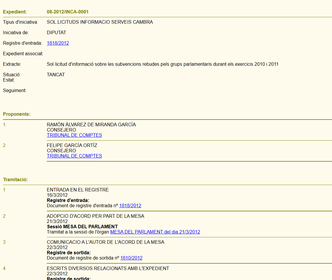 Tràmits de l'expedient del GTP