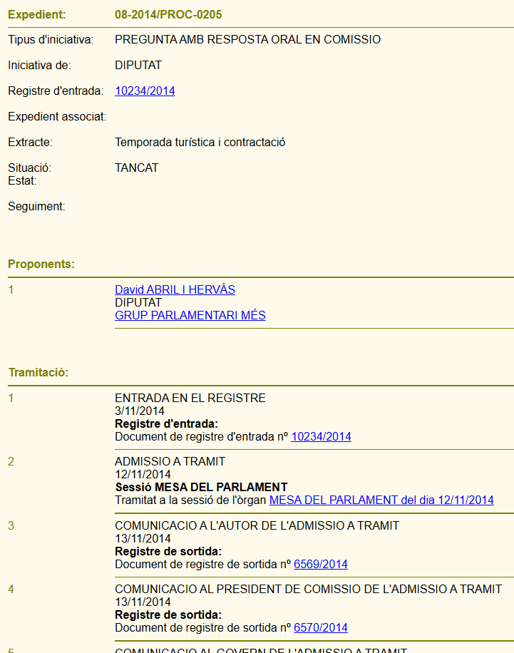 Tràmits de l'expedient al GTP