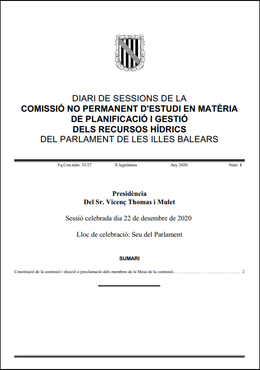 Diari de sessions amb la constitució de la comissió