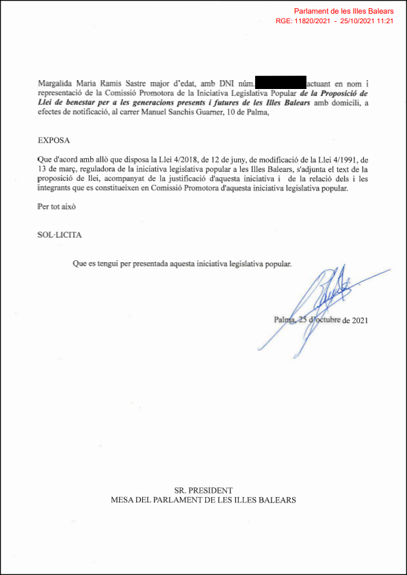 Document registrar que dona inici a l'expedient